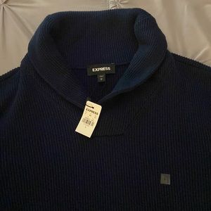 Express Shawl Collar Popover Sweater - Navy Blue Cotton Blend Size Large, w/tags